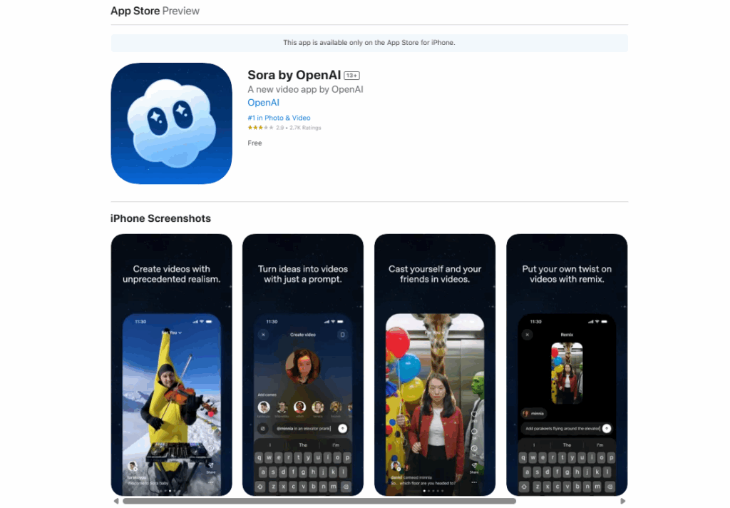 OpenAI Brings Sora Video App to iOS